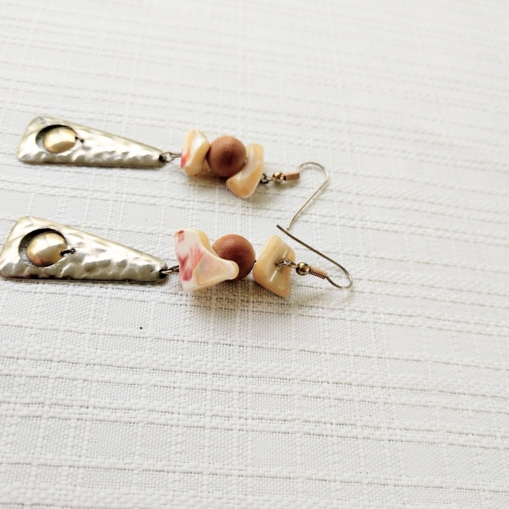 Earrings Pierced Dangles Silver Tan Cream Boho Gypsy Vintage Fishhook - Picture 3 of 8